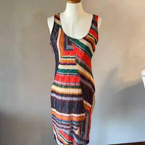 BAR III women’s LACE MULTI geo COLOR tank sheath dress Large Lots of stretch
